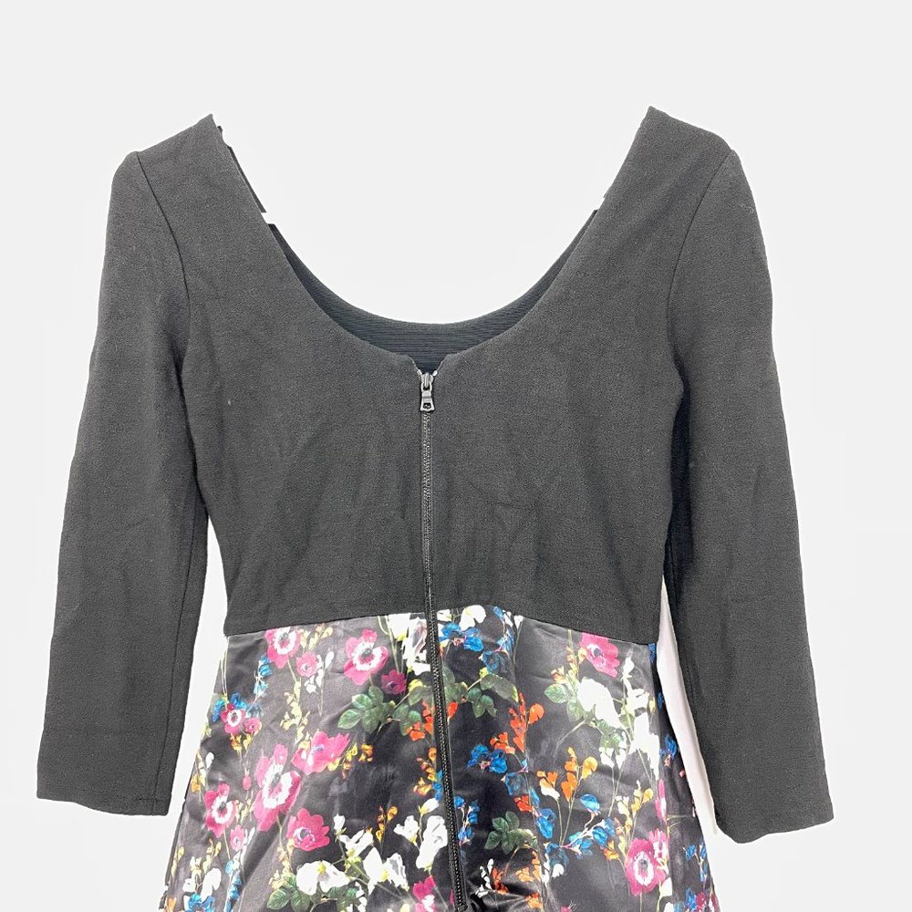 Alice + Olivia Amie Fall Garden Print Combo dress Fit & Flare Black  Size 4 - Picture 7 of 12